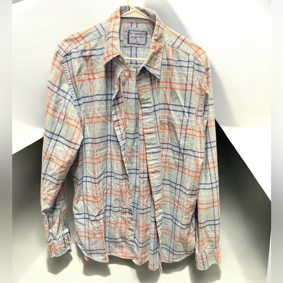 Vintage Saddledbred Men's Plaid Shirt in Orange and Blue LARGE - Picture 1 of 4